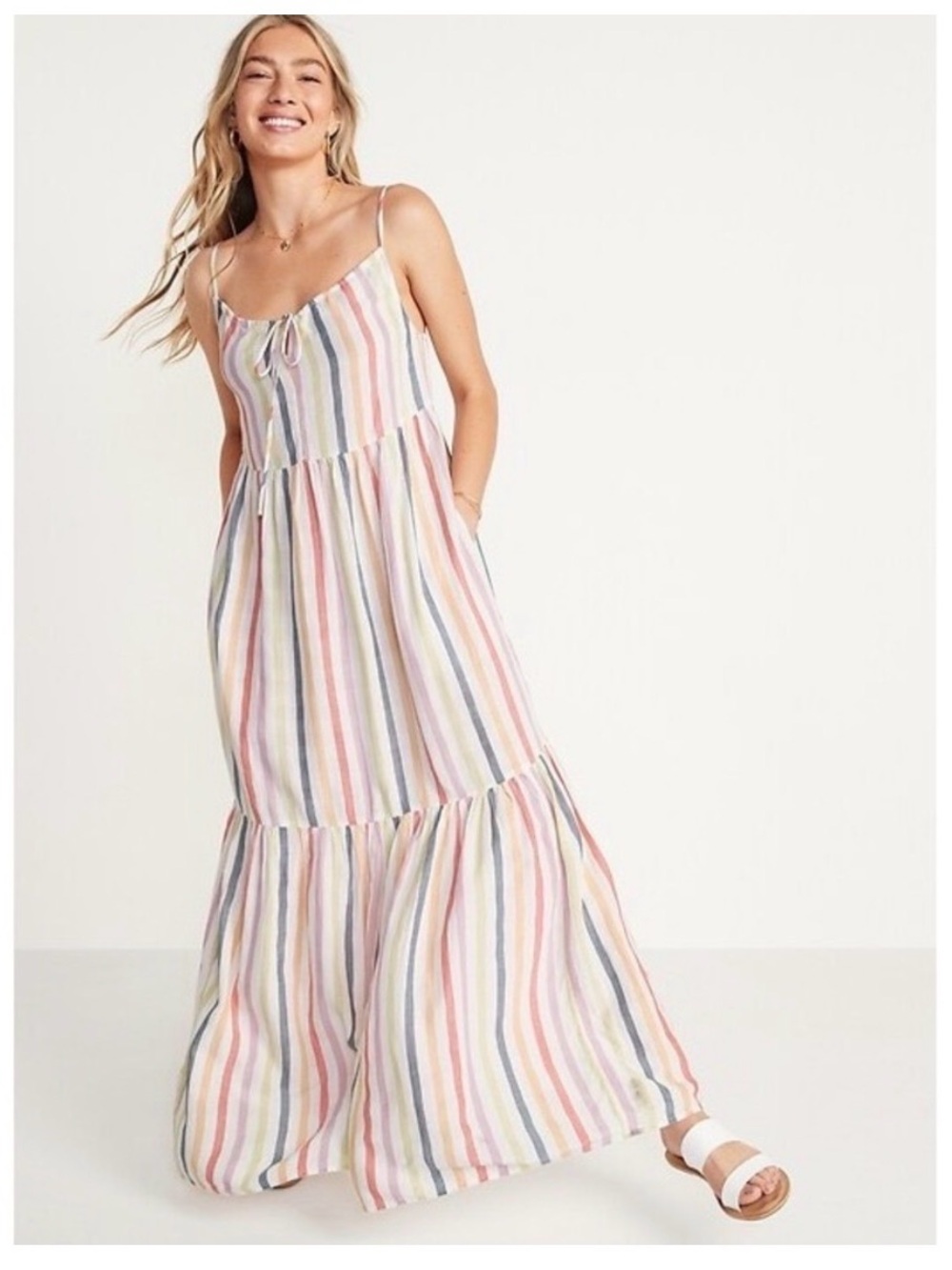 Old Navy XL EUC Women's Multicolor Striped Maxi Sundress - Sleeveless Tie Front